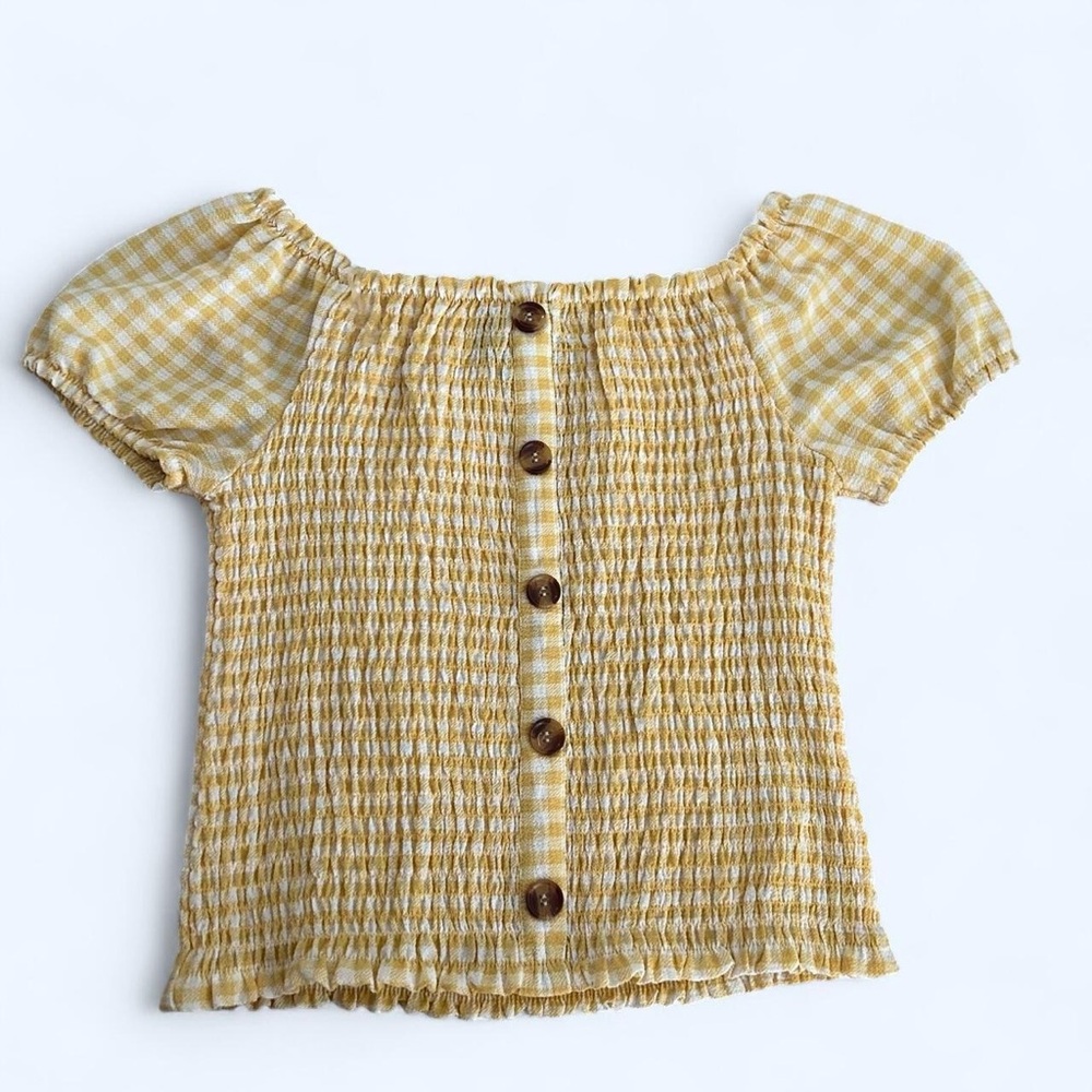 Yellow Gingham Off-Shoulder Blouse